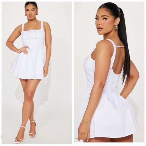 Fashion Nova Anna Poplin Mini Dress White Size Large - Picture 8 of 8